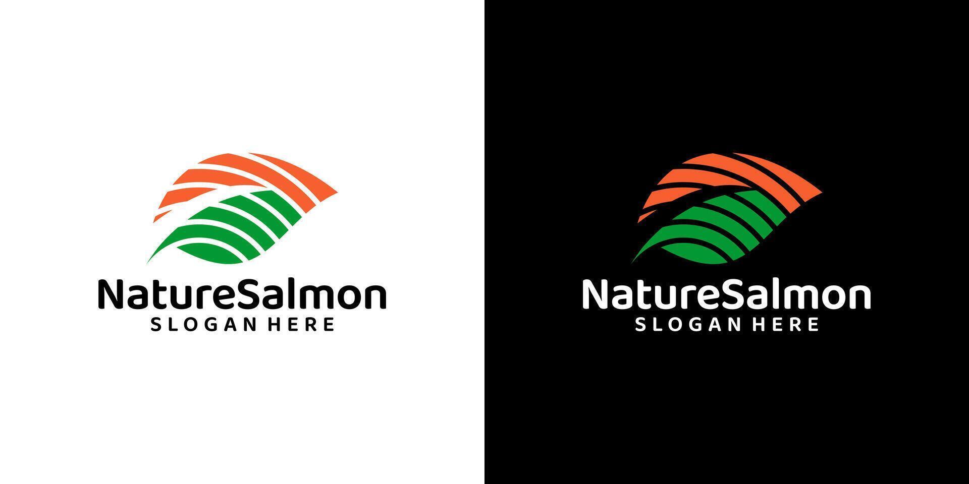 Leaf logo design template with salmon design graphic . Symbol, icon, creative. vector