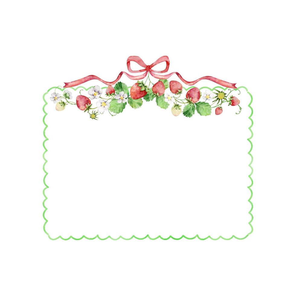 Watercolor strawberries frame, red berries vector