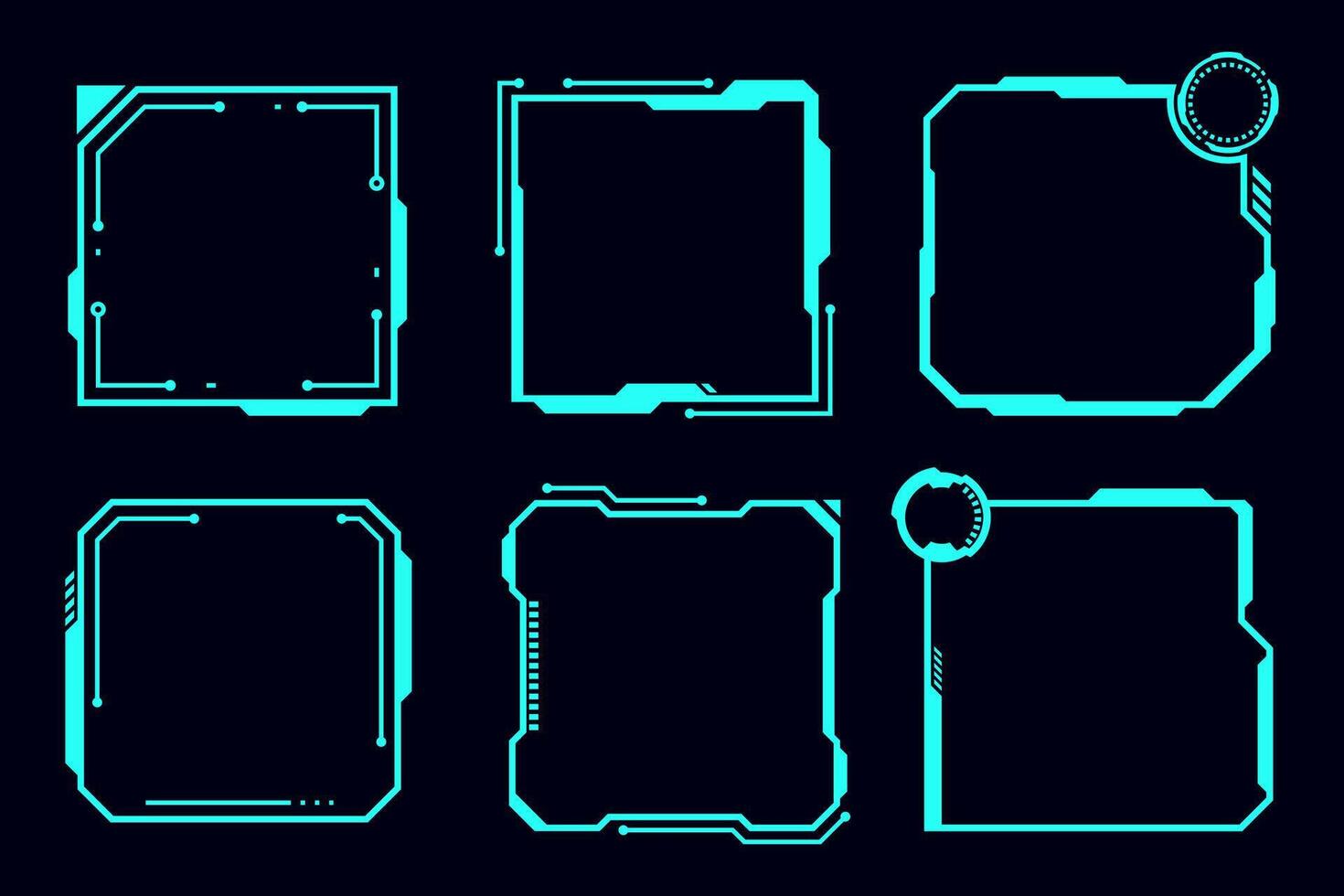 set futuristic frame HUD technology cyberpunk design element. vector
