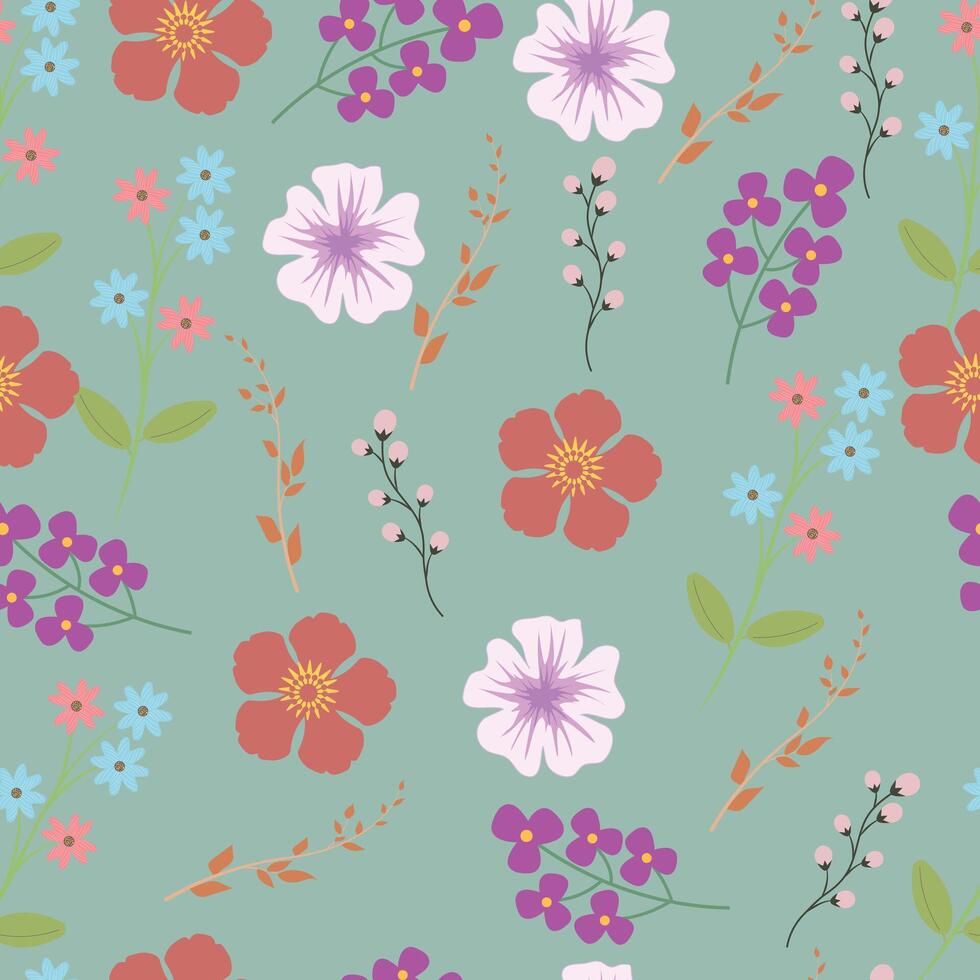 Cute wild flowers seamless pattern. Spring pattern. Minimalistic style. vector