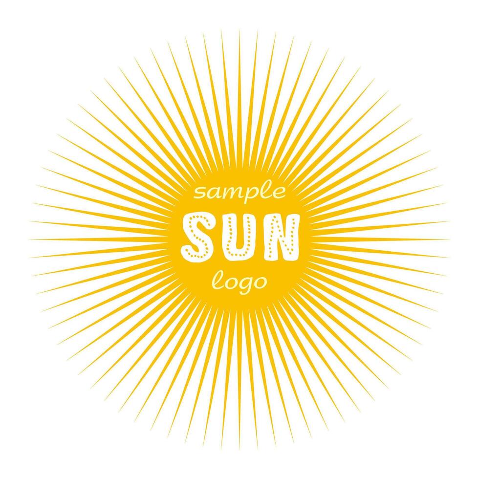 Sun shape with beams. Design element. Logotype concept. Creative round icon. Star template. Background concept. Decorative shiny ball. Abstract symbol. Decoration idea. Cute circle. Isolated graphic. vector