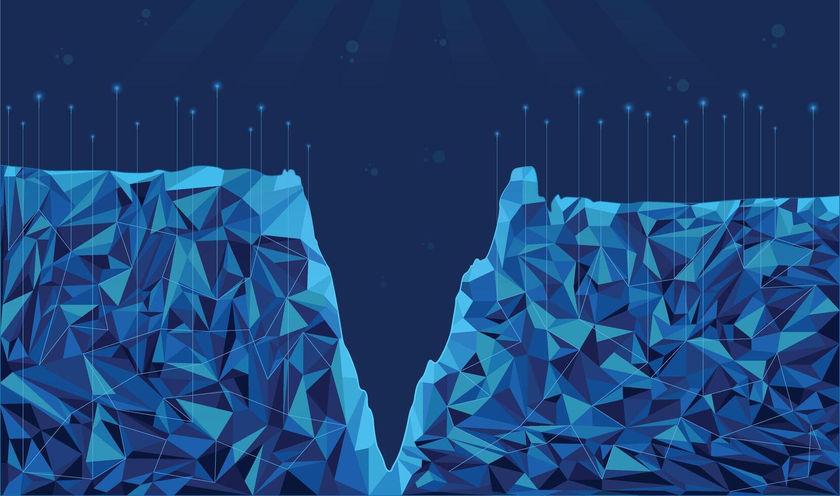 Abstract geometric triangle shapes high tech mariana trench, dark blue water mariana trench, underwater sea illustration technology based concept vector