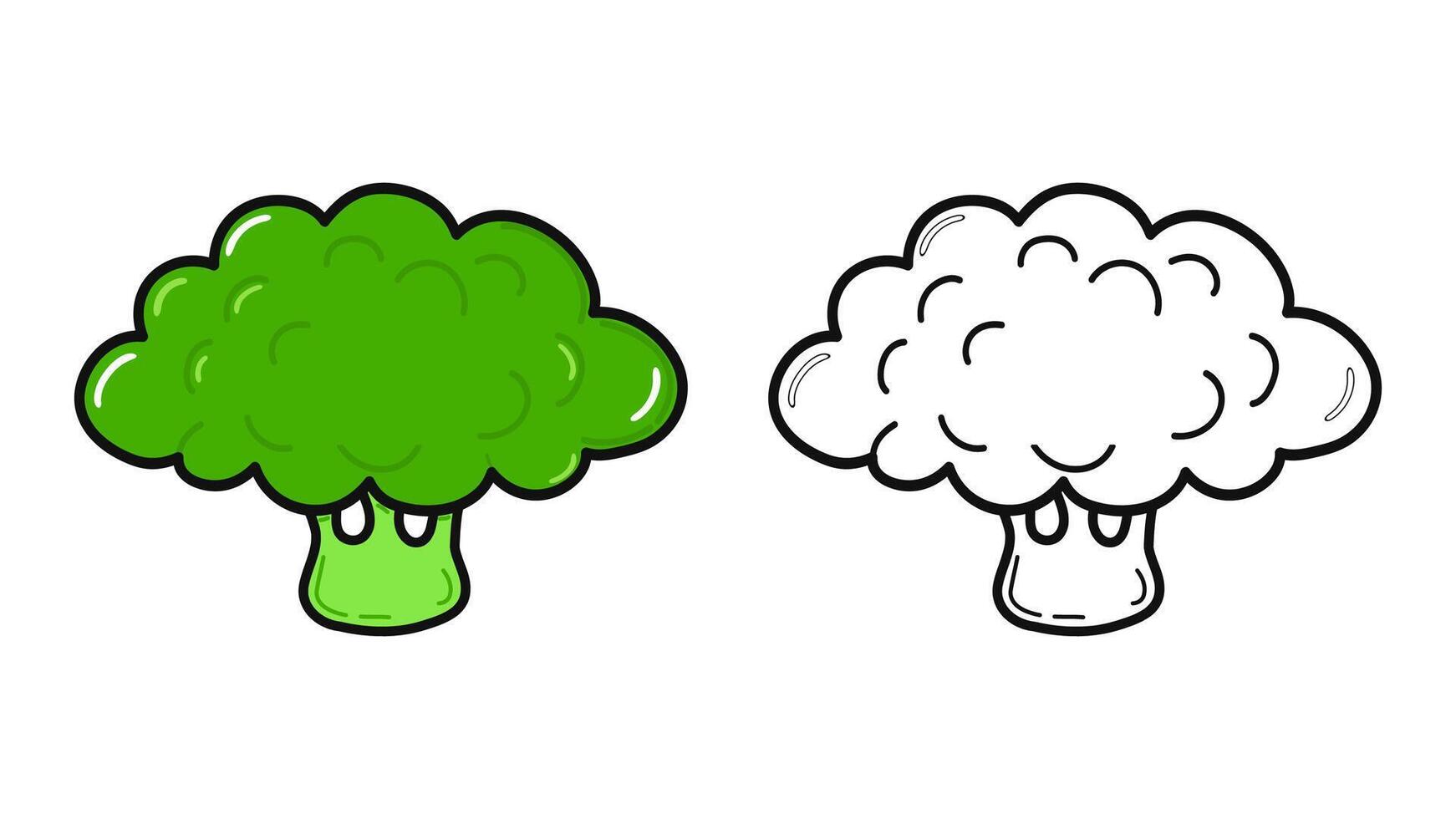 Funny cute happy Broccoli characters bundle set. hand drawn cartoon kawaii character illustration icon. Cute Broccoli. Outline cartoon illustration for coloring book vector