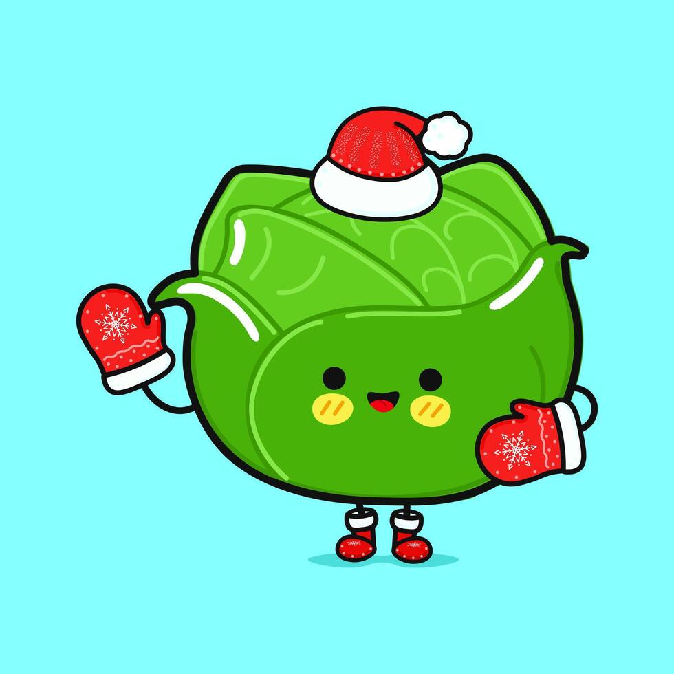 gracioso sonriente contento repollo Navidad. plano dibujos animados personaje ilustración icono diseño. aislado en azul antecedentes vector