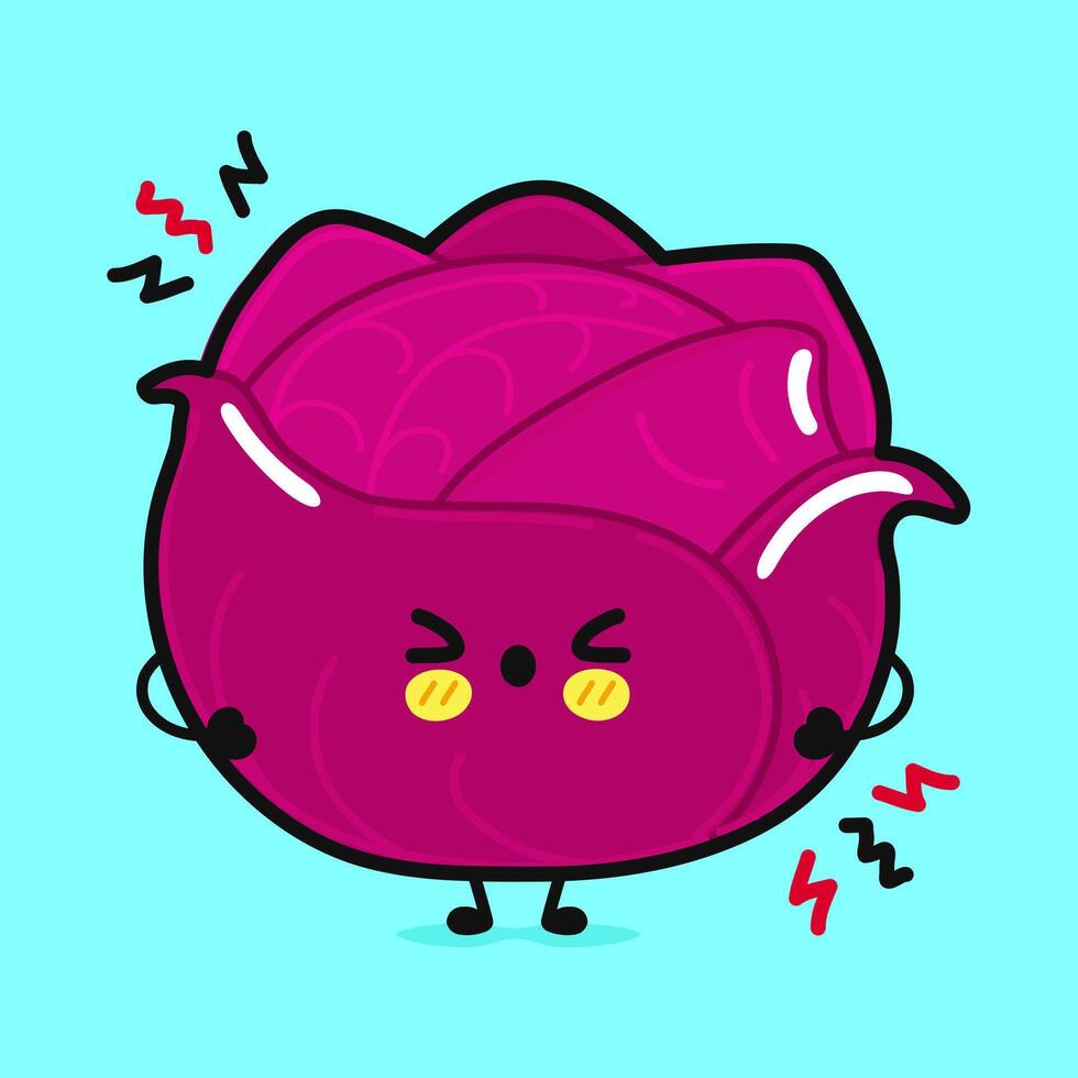 Angry red Cabbage character. Hand drawn cartoon kawaii character illustration icon. Isolated on blue background. Sad red Cabbage character concept vector