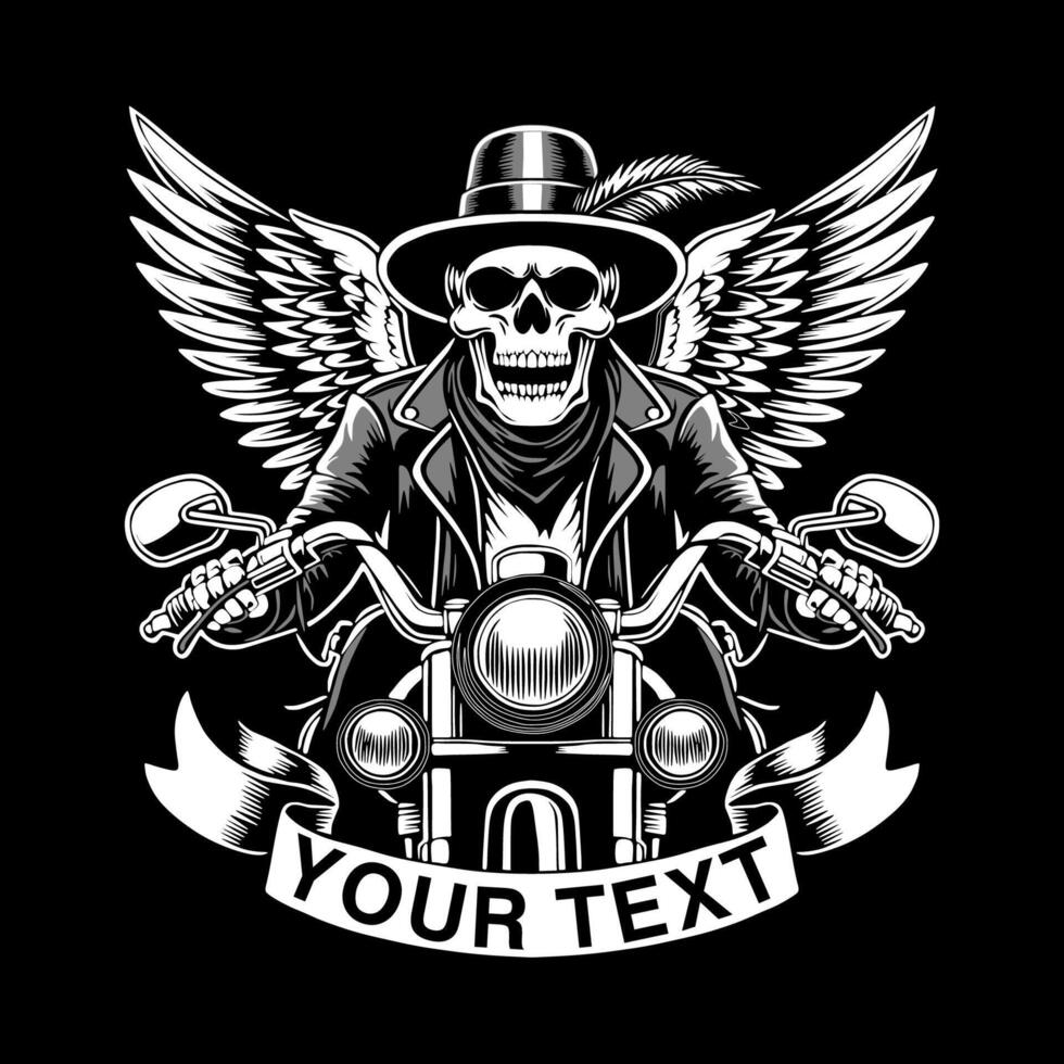 skull on a motorcycle with wings and text vector