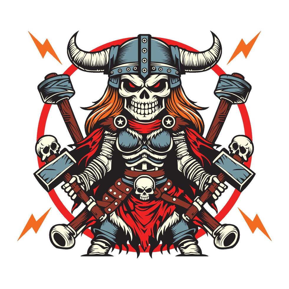 viking skull girl vector