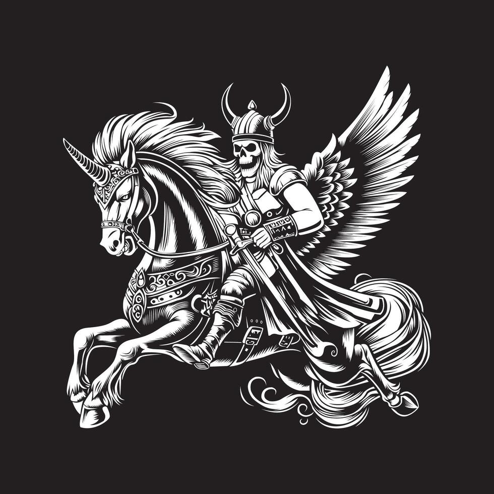 Viking skull riding Pegasus vector