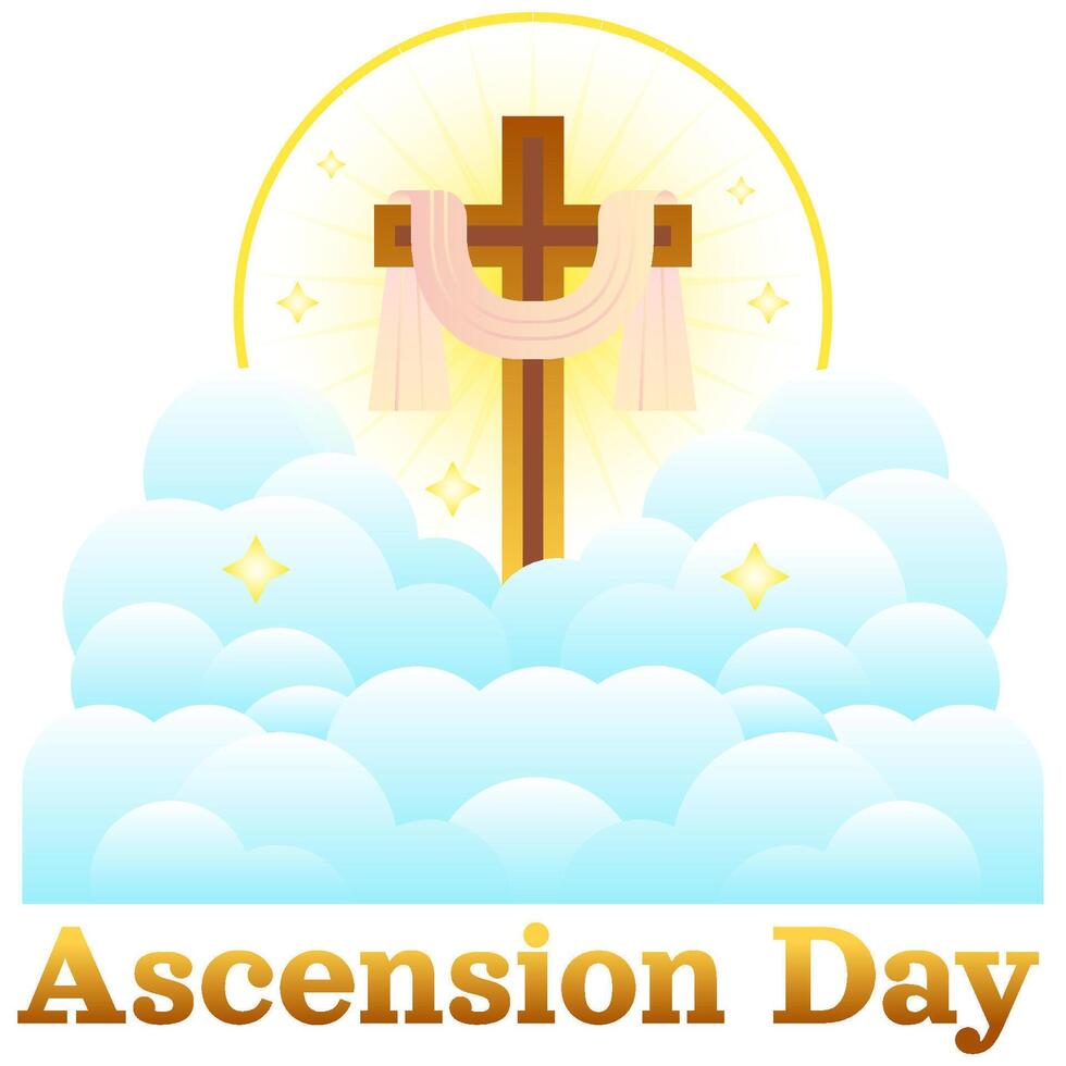 Ascension Day of Jesus Christ Illustration with Shining Cross Above the Cloud vector
