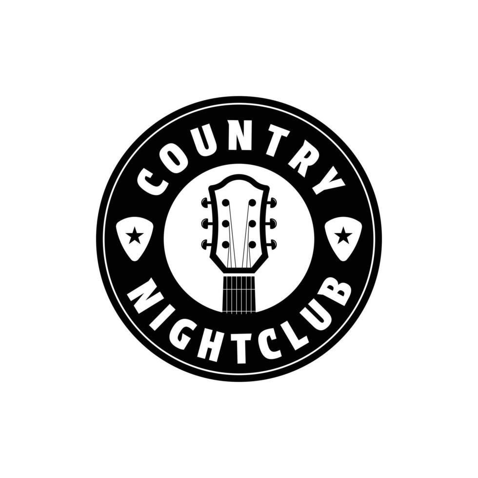 country music guitar western logo design vintage retro label stamp circle vector