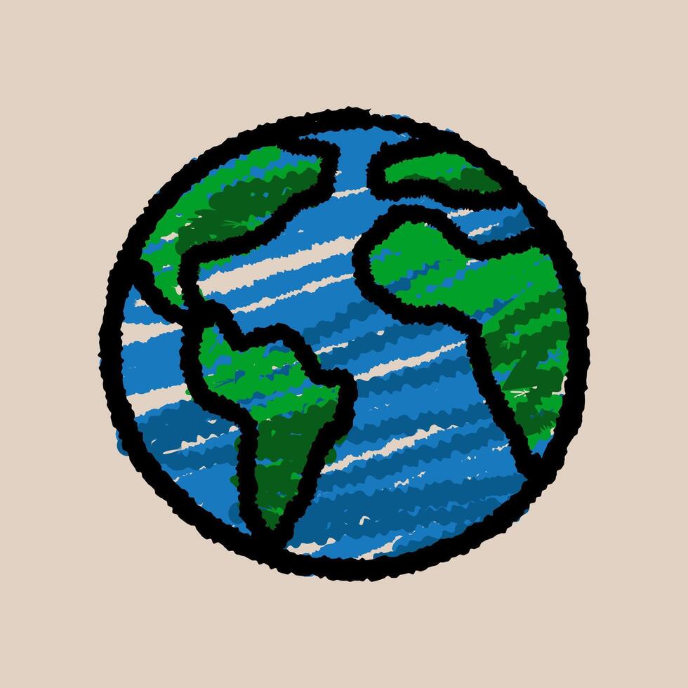 Hand-Drawn Marker Illustration of the Earth Globe. Simple Planet Drawing, Isolated on Light Pastel Background vector