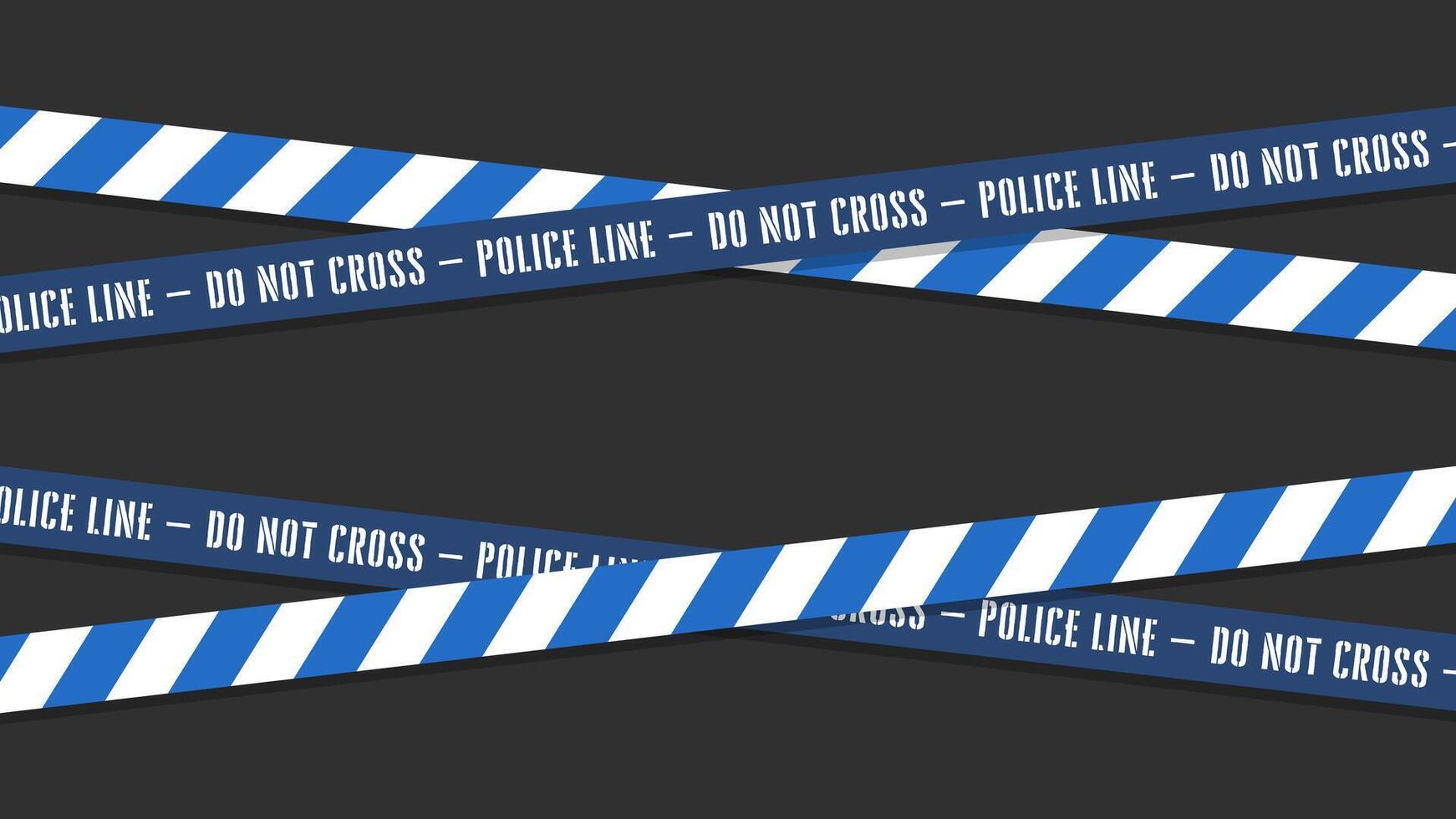 Blue Police Warning Tape Wrapped Around, Isolated on Dark Background. Police Lines, Wide Design, Banner for Web, Social Media. vector