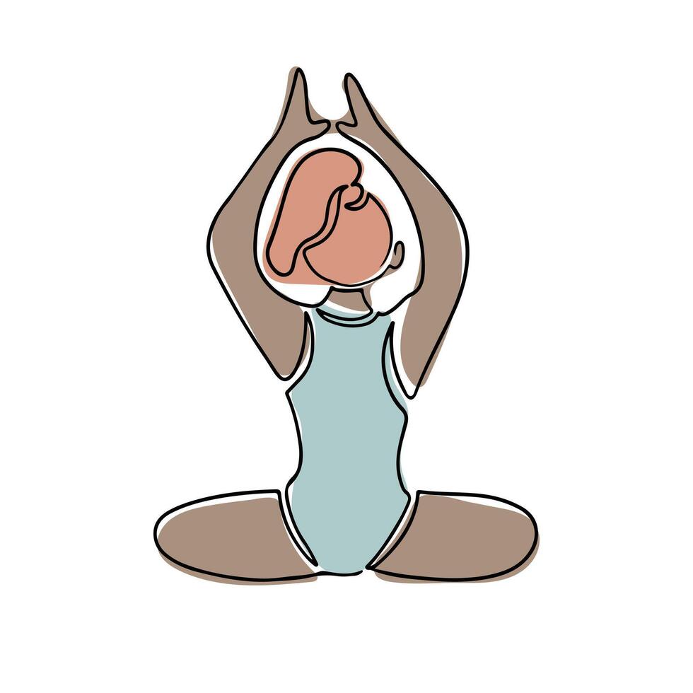 Boho single line drawing of woman in yoga pose. Contour composition isolated on white background. Hand drawn contour line icon of female body doing yoga exercises vector