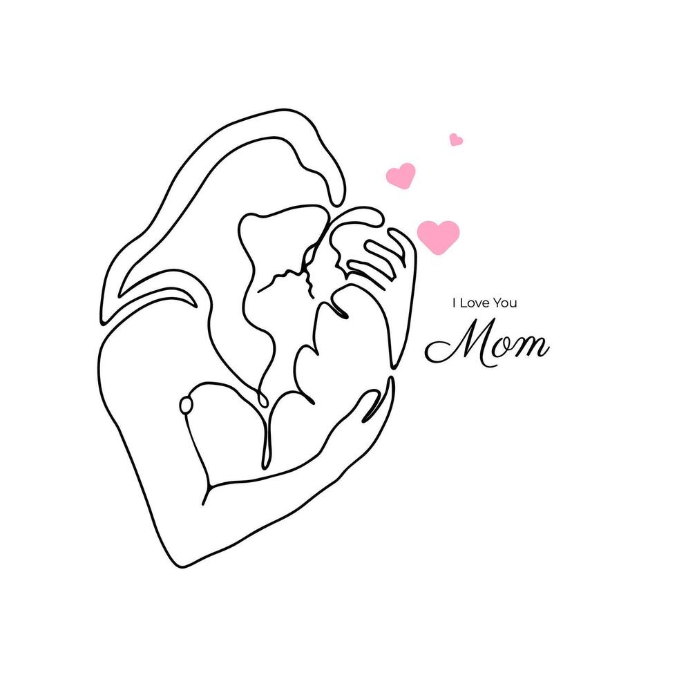 one line hand drawn mother's day design. illustration vector