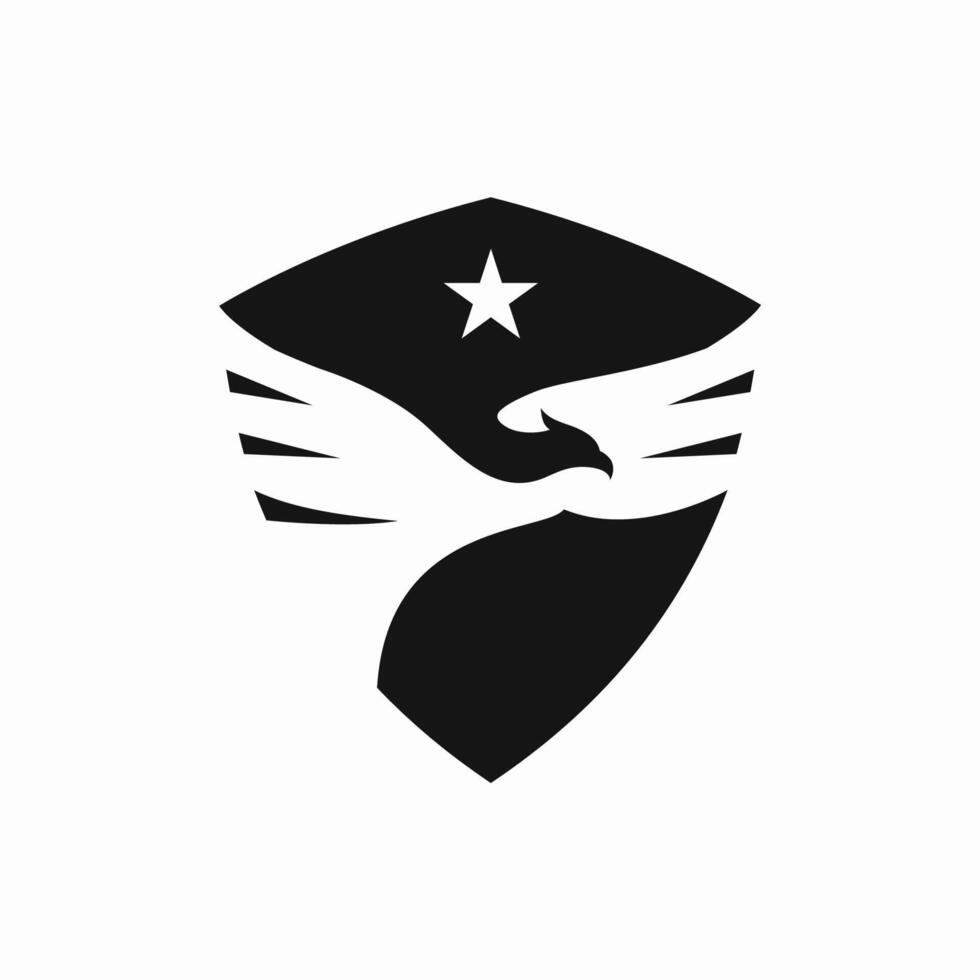 eagle shield logo design template. Eagle wing flight. Hawk shield wings icon. Flying bird emblem. vector