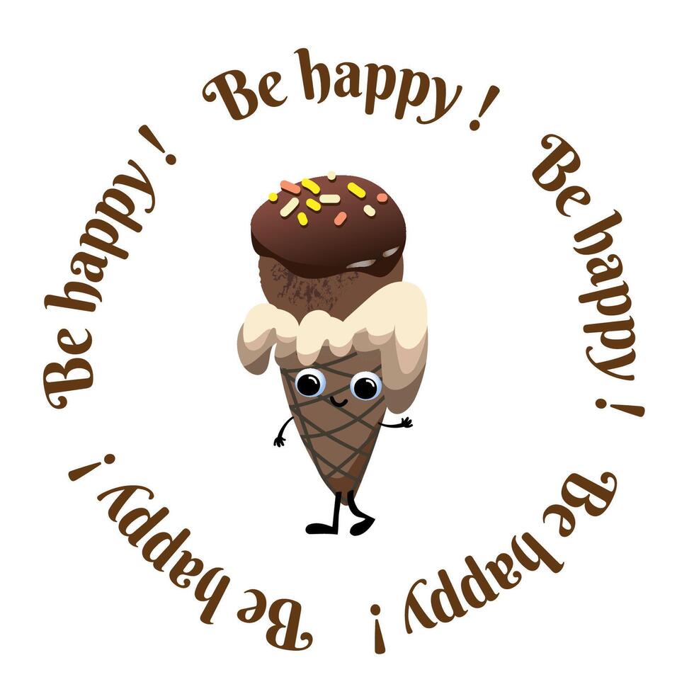 sticker design fof ice cream cone in kawaii style on a round background vector