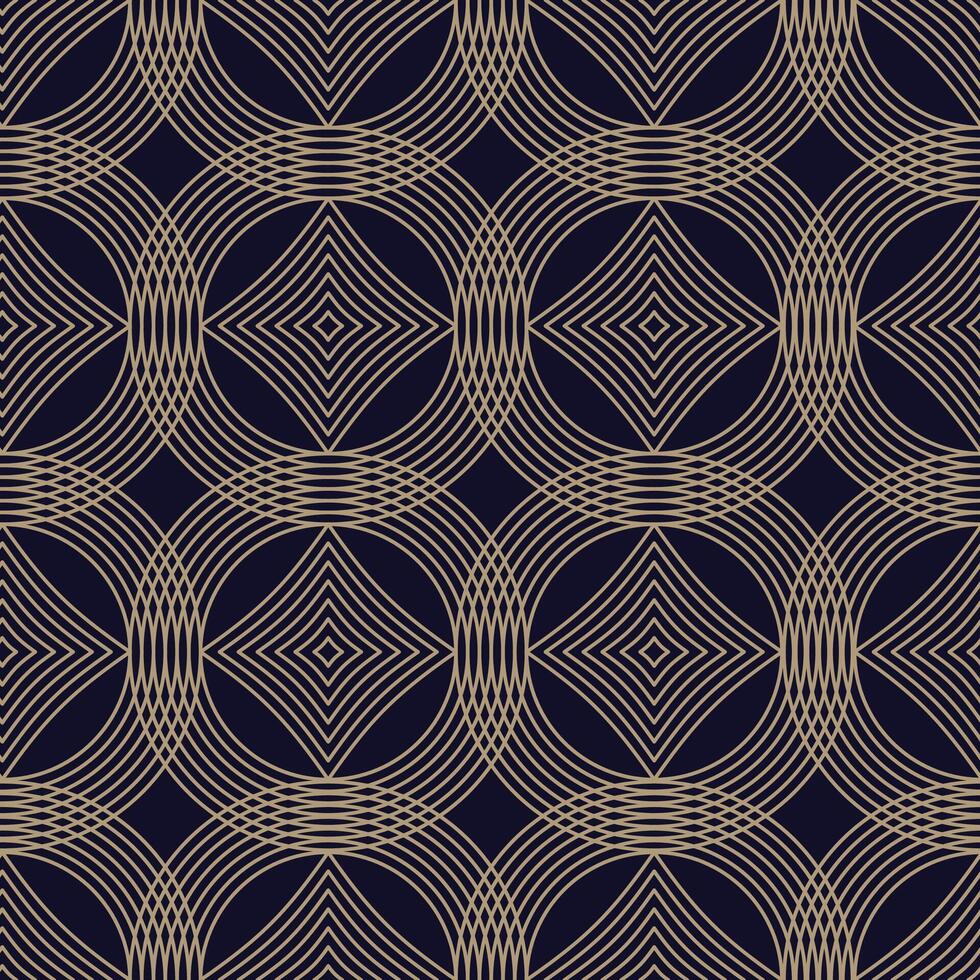 A luxurious seamless pattern in blue and gold, featuring circles ornate geometric shapes and elegant lines. Perfect for textile, wrapping paper, or background designs vector
