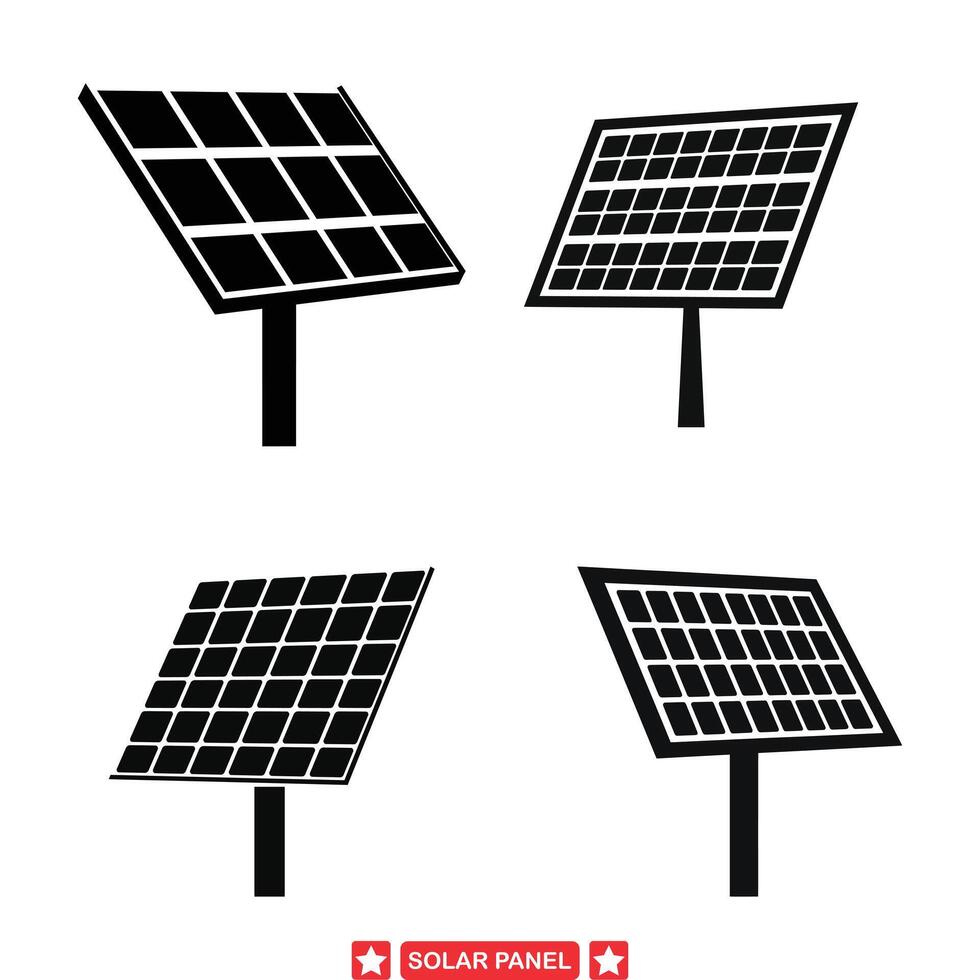 Sustainable Living Diverse Solar Panel Silhouette Designs Highlighting Clean Energy Solutions and Green Technology vector