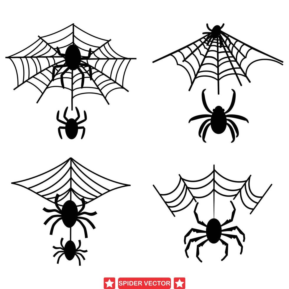 Creepy Crawlers Spider Silhouette Collection for Halloween Designs vector