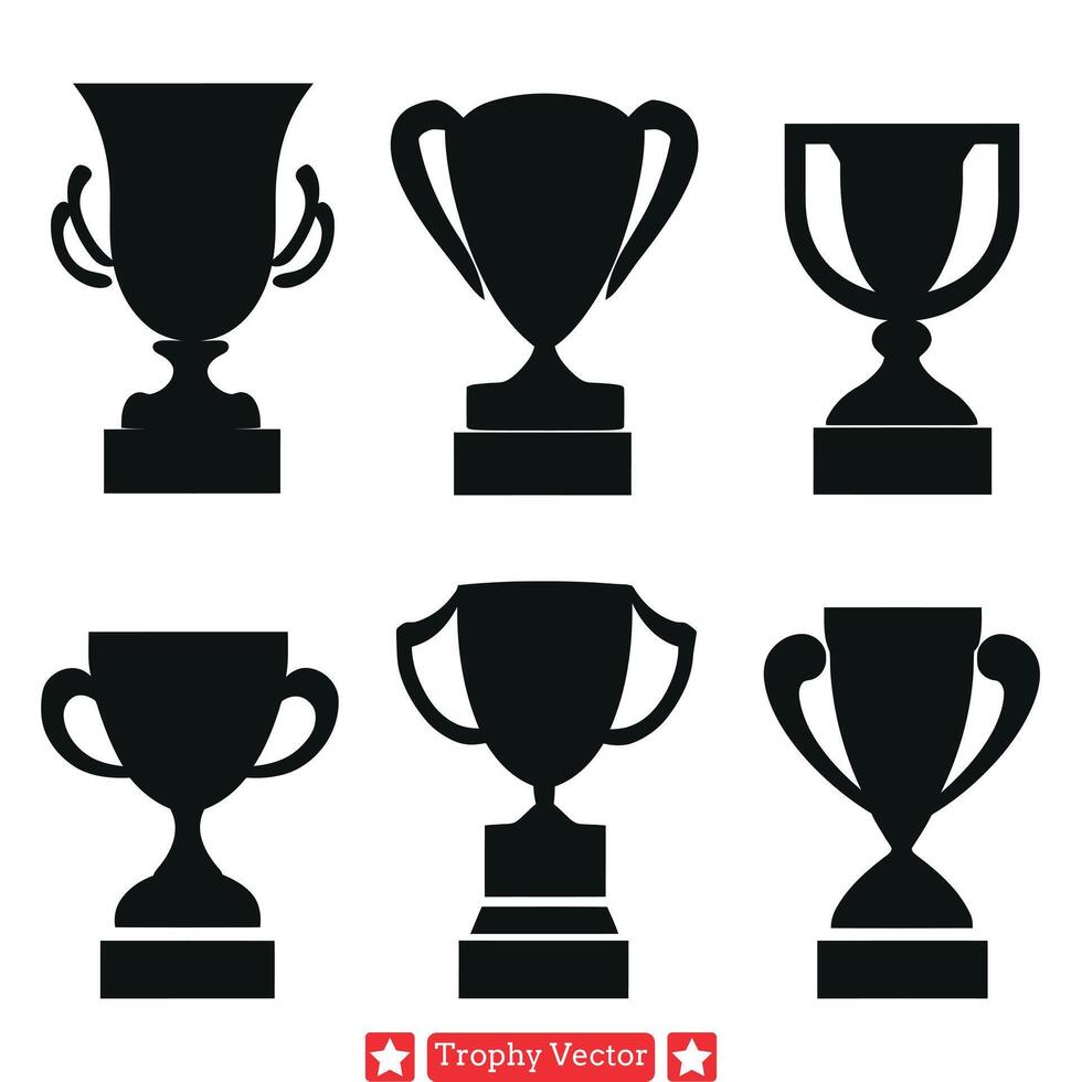 Awards of Excellence Trophy Icons in Silhouettes vector