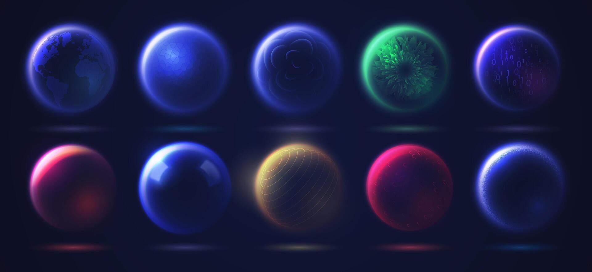 Set of futuristic round volumetric spheres. vector
