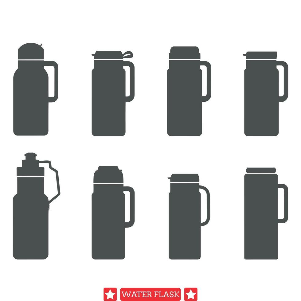 Sip and Go Essential Water Flask Silhouettes for Any Occasion vector