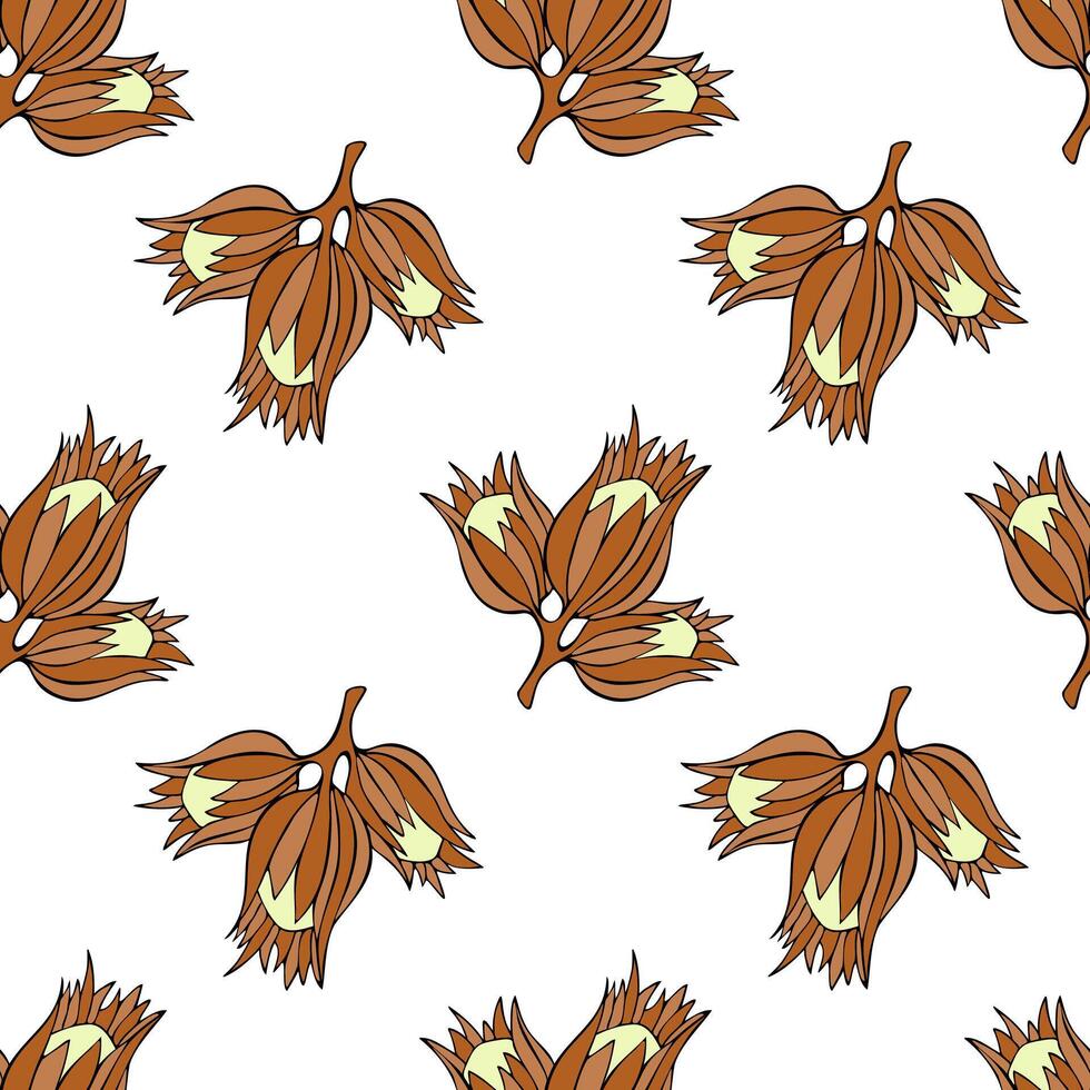 Pattern hazelnut ripe, hand drawn brown sketch. vector