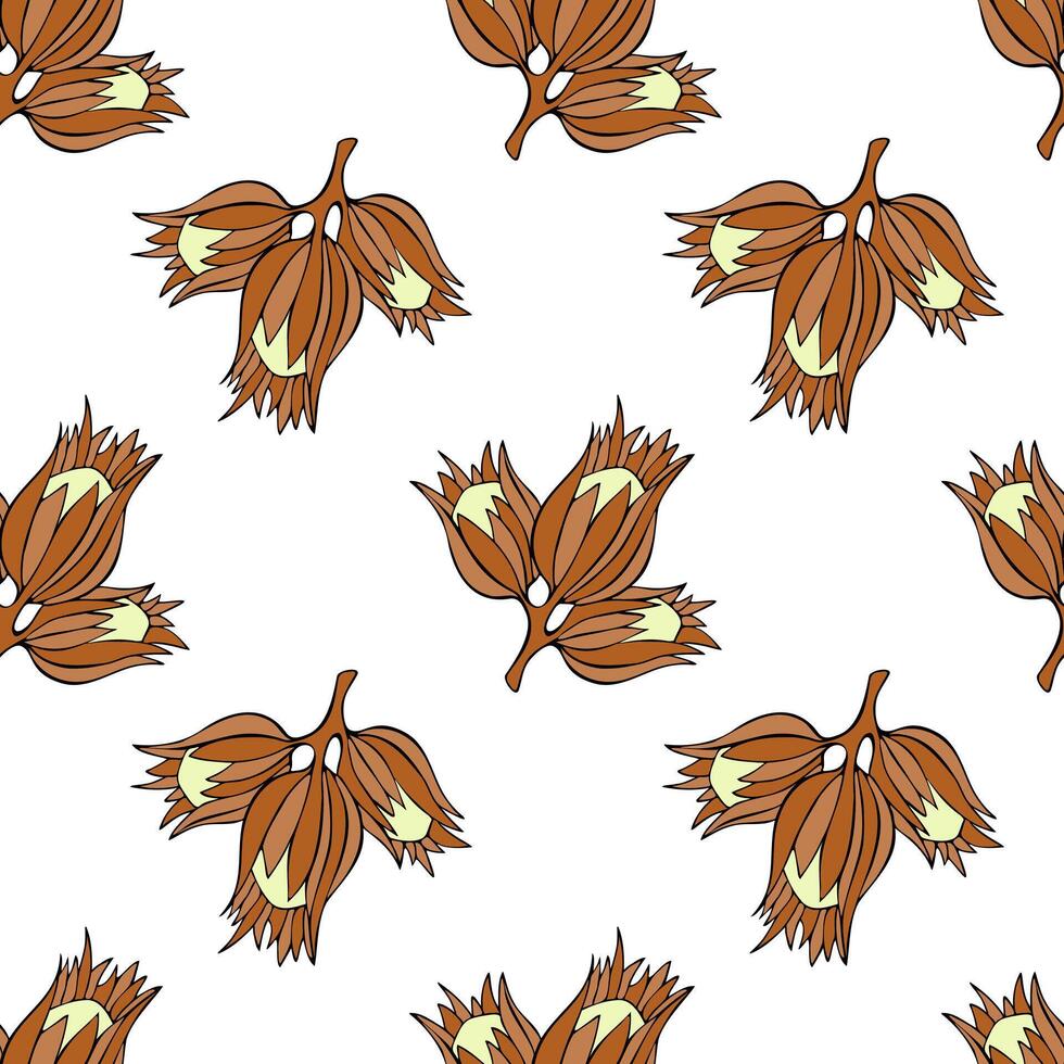 Pattern hazelnut ripe, hand drawn brown sketch. vector