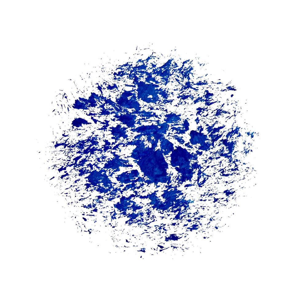 Blue dirty circle shabby surface smeared with paint watercolor with splashes and drops, grunge texture isolated on white background. vector