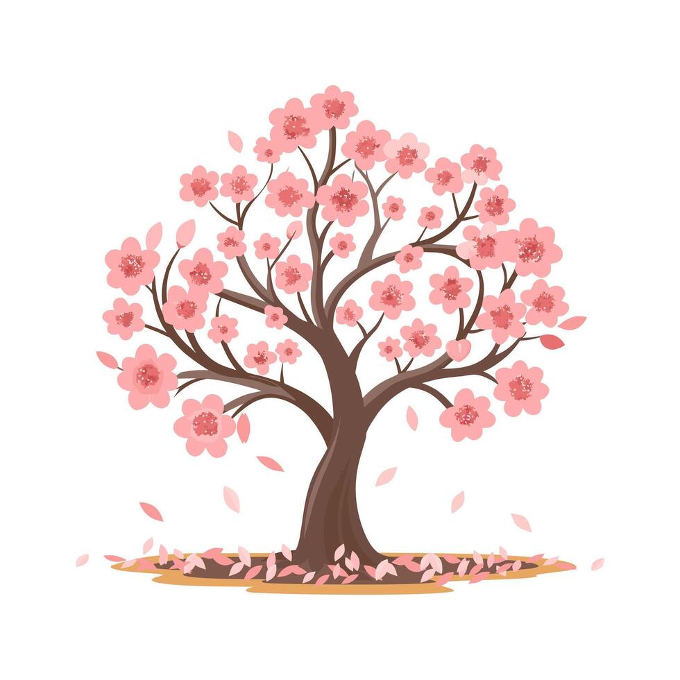 Beautiful cherry blossom tree with pink flowers. Sakura illustration. vector