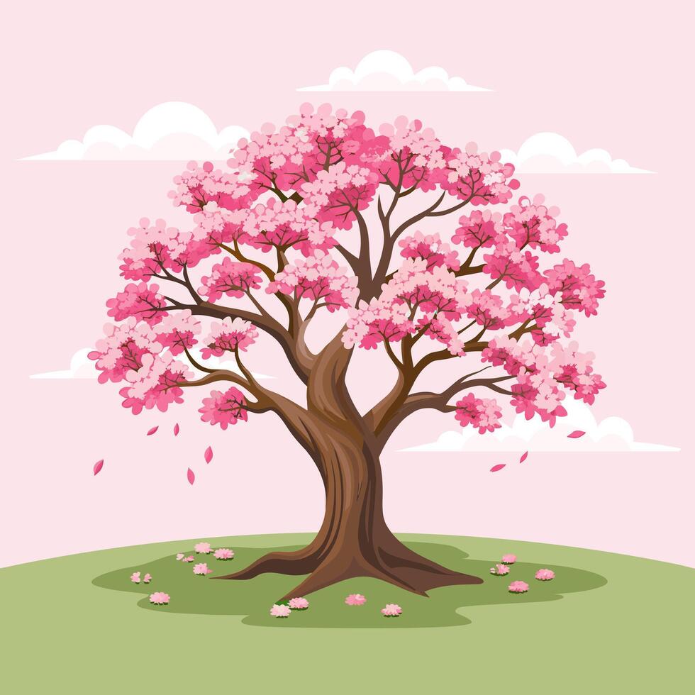 Beautiful cherry blossom tree with pink flowers. Sakura illustration. vector