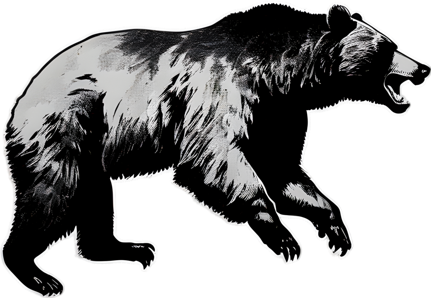 Close-up drawing of a ferocious bear. Ai Generate png