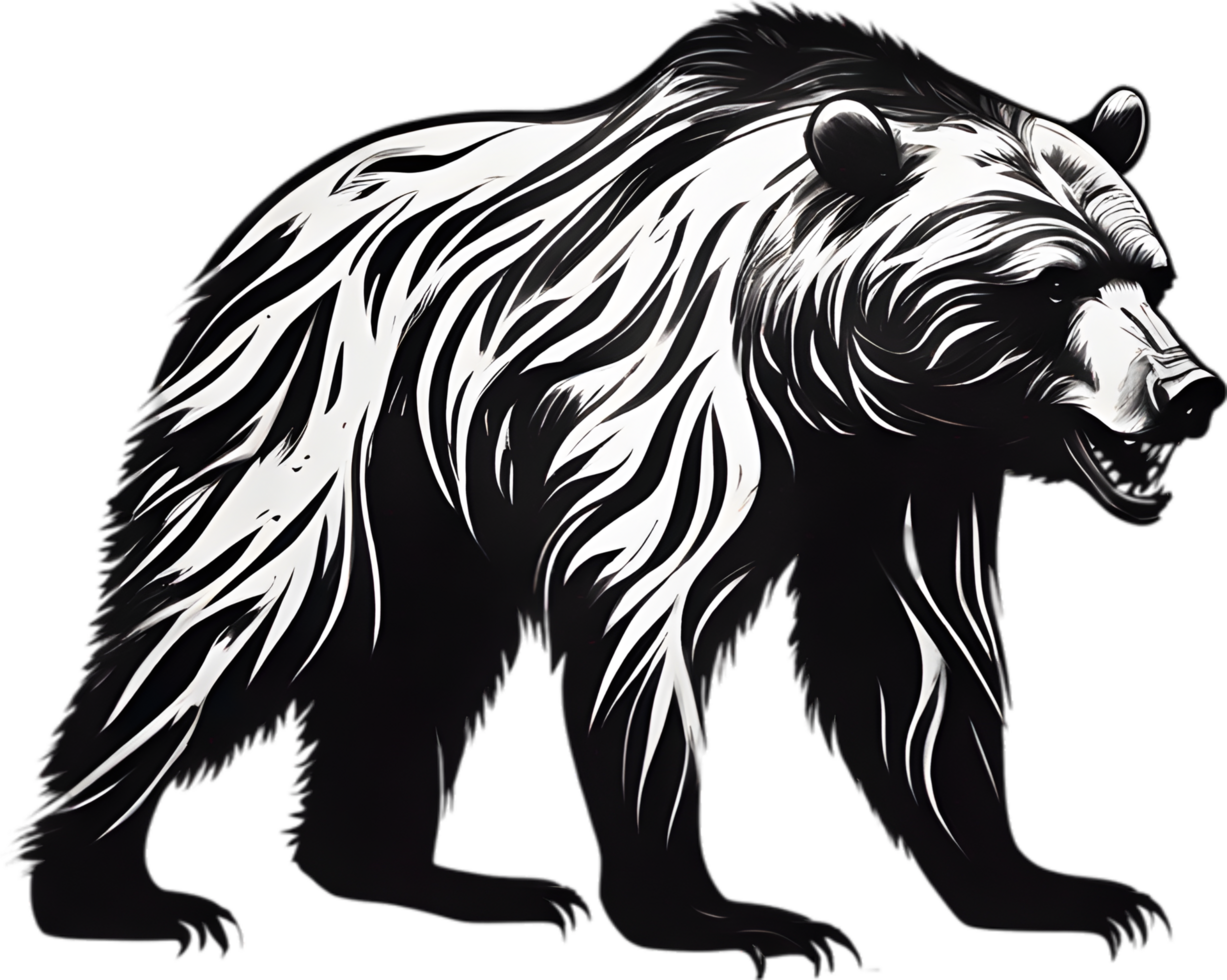 Close-up drawing of a ferocious bear. Ai Generate png