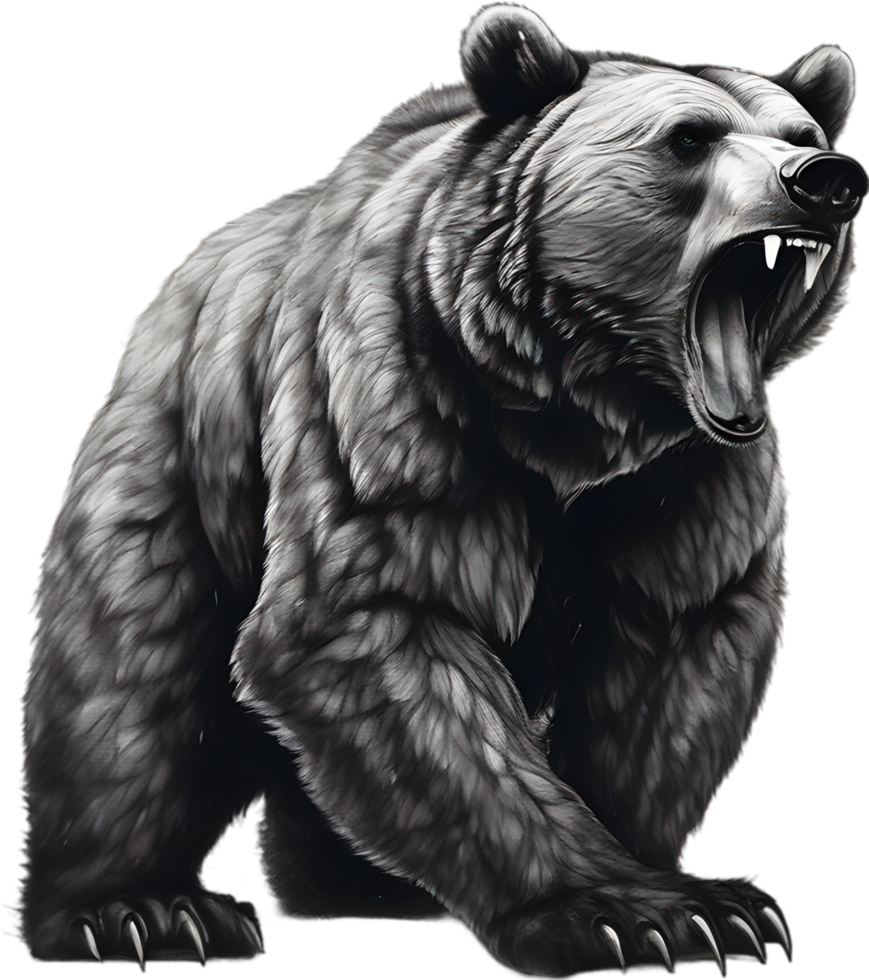 Close-up drawing of a ferocious bear. Ai Generate png