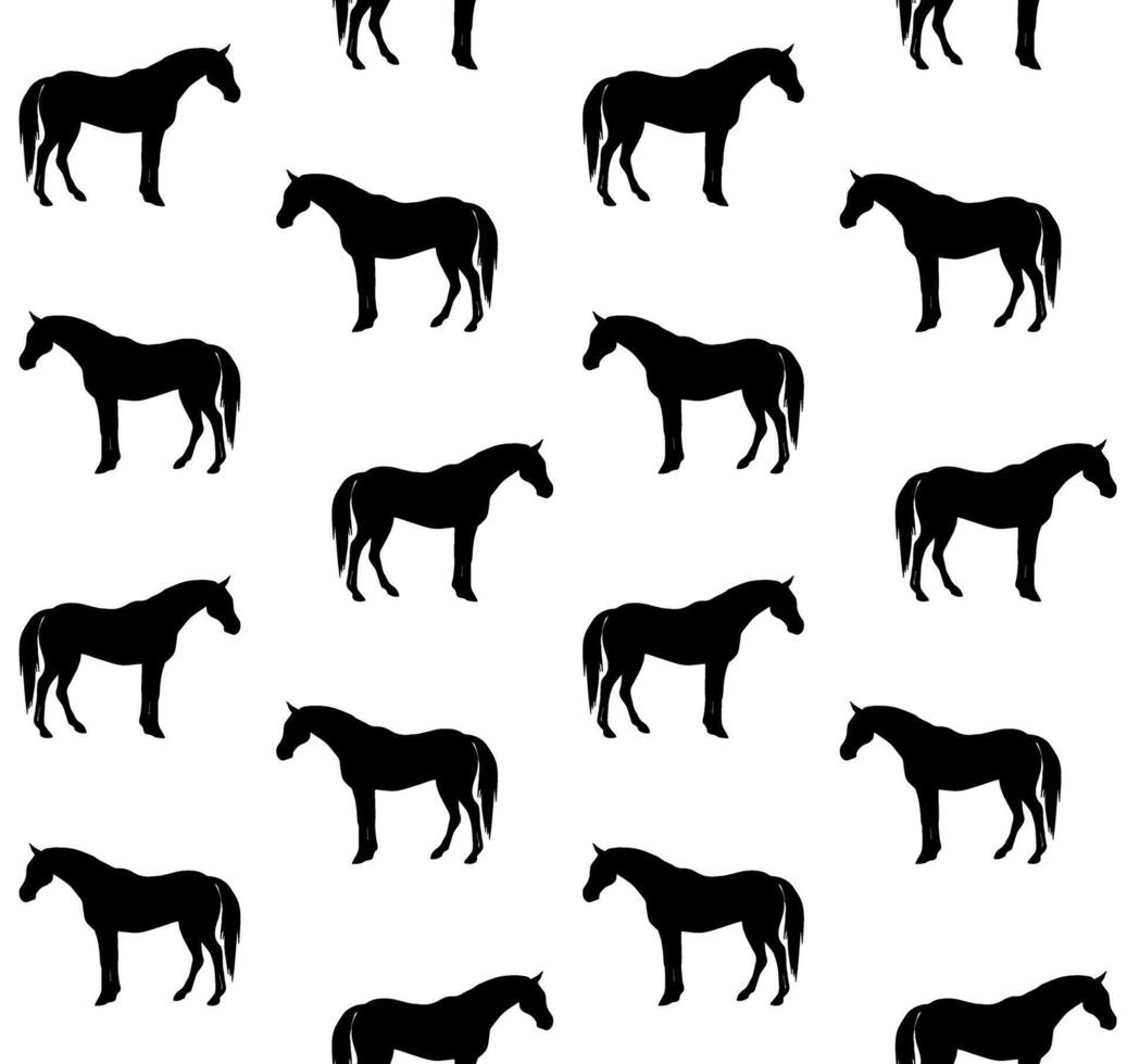 seamless pattern of hand drawn horses silhouette vector