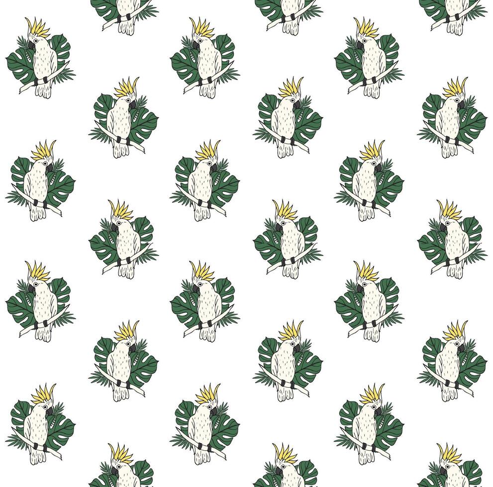 seamless pattern of hand drawn cockatoo vector