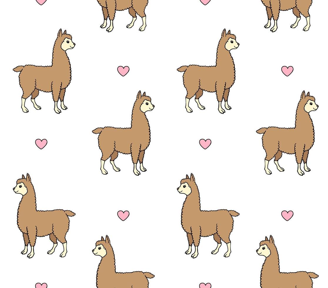 seamless pattern of doodle llama and heart vector