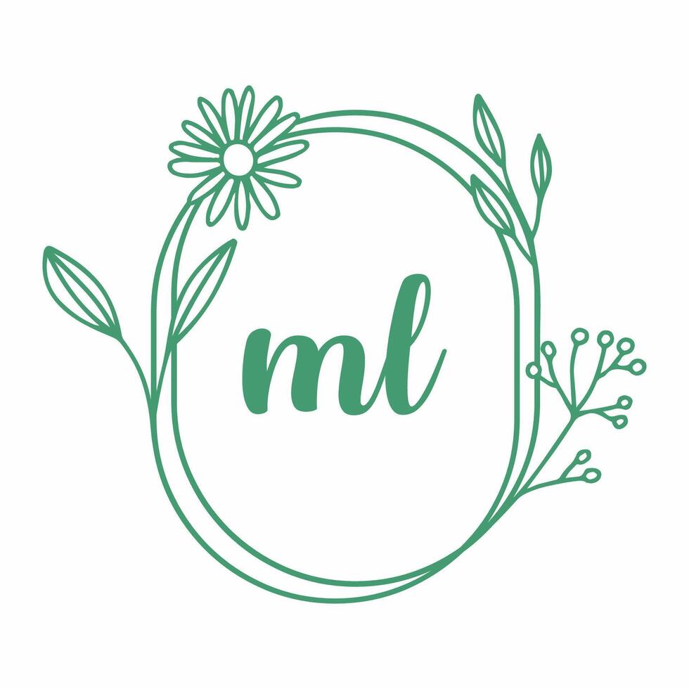 Letter ml initial with floral vector