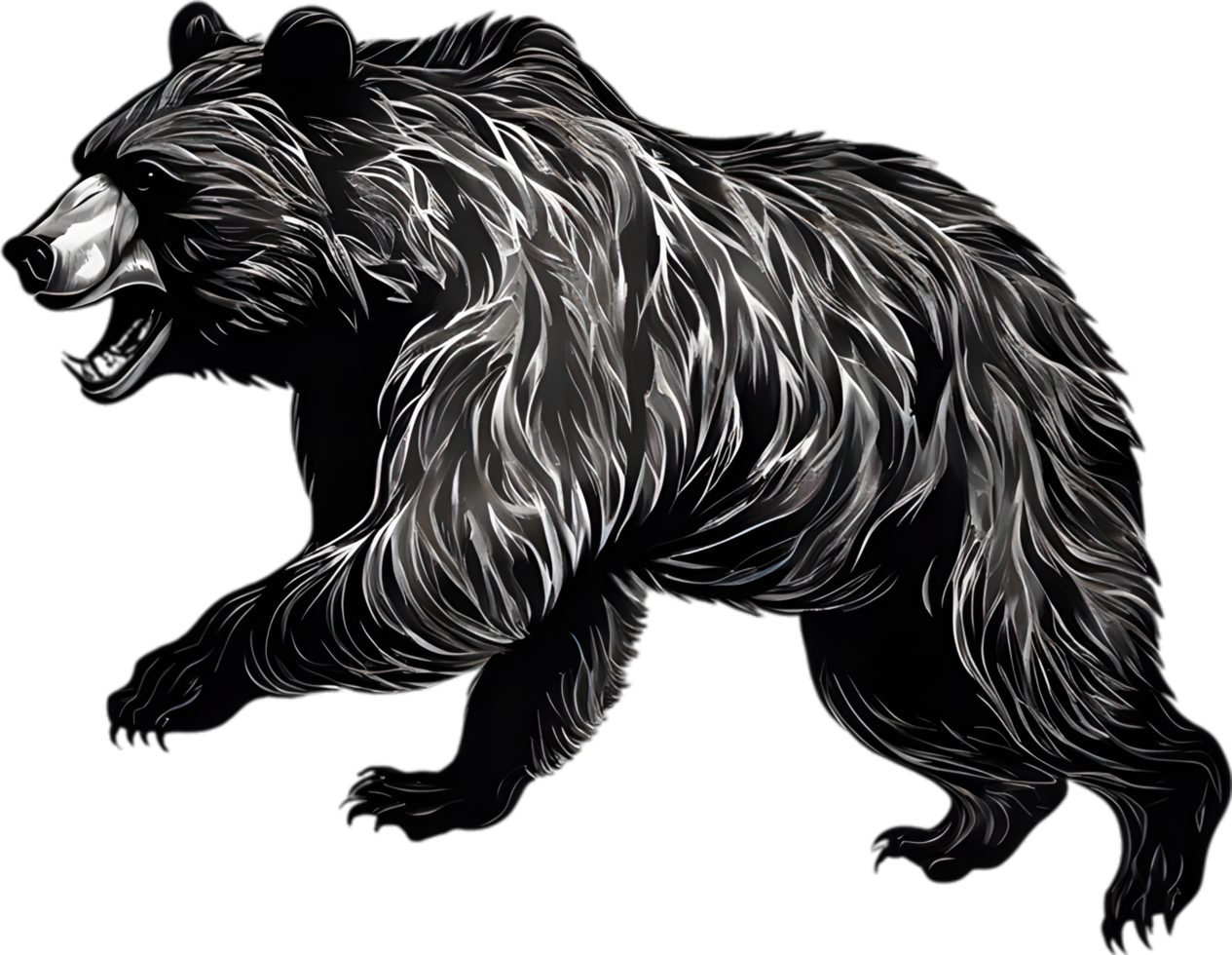 Close-up drawing of a ferocious bear. Ai Generate png