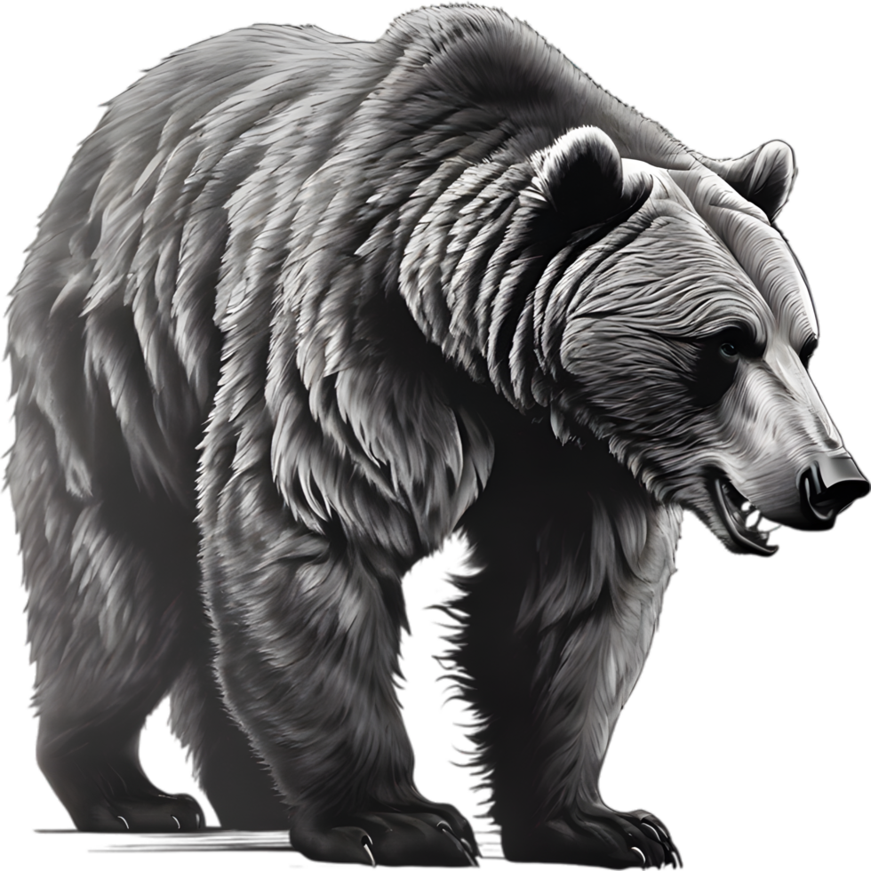Close-up drawing of a ferocious bear. Ai Generate png