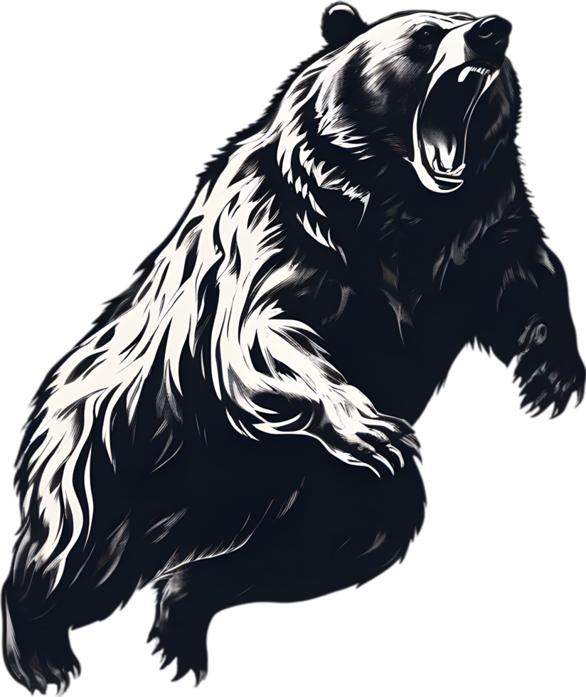 Close-up drawing of a ferocious bear. Ai Generate png