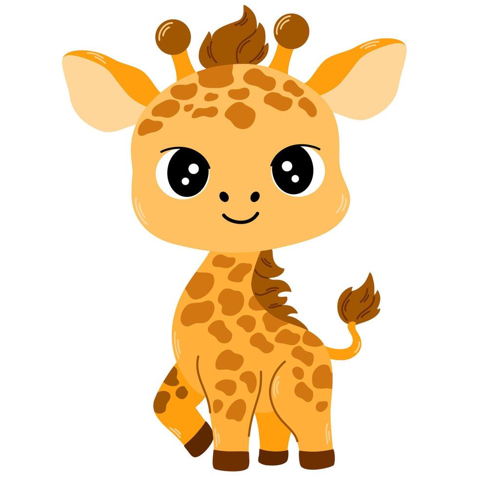 Cute cartoon giraffe. Childish illustration flat style. For poster, greeting card, baby design. vector