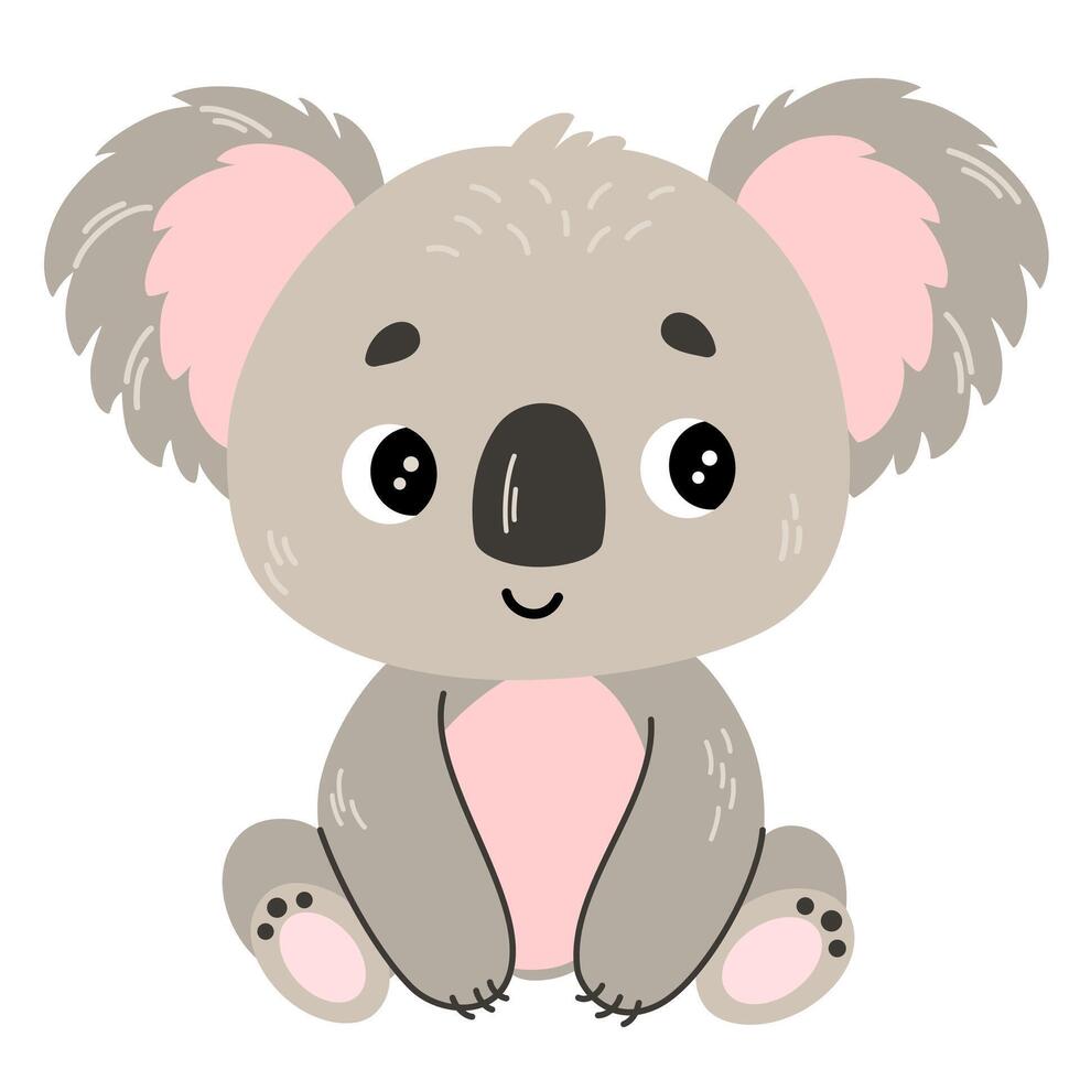 linda dibujos animados coala. infantil ilustración plano estilo. sentado coala oso. para póster, saludo tarjeta, bebé diseño. vector