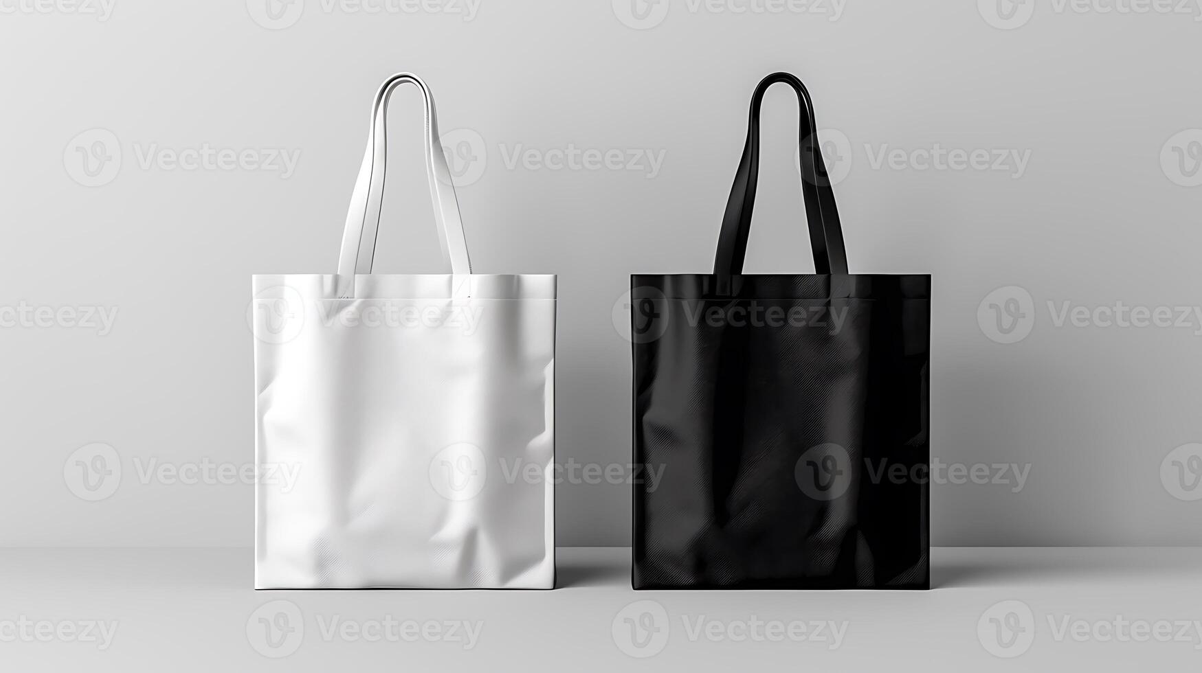 White and black tote bags mockup on a grey background. photo