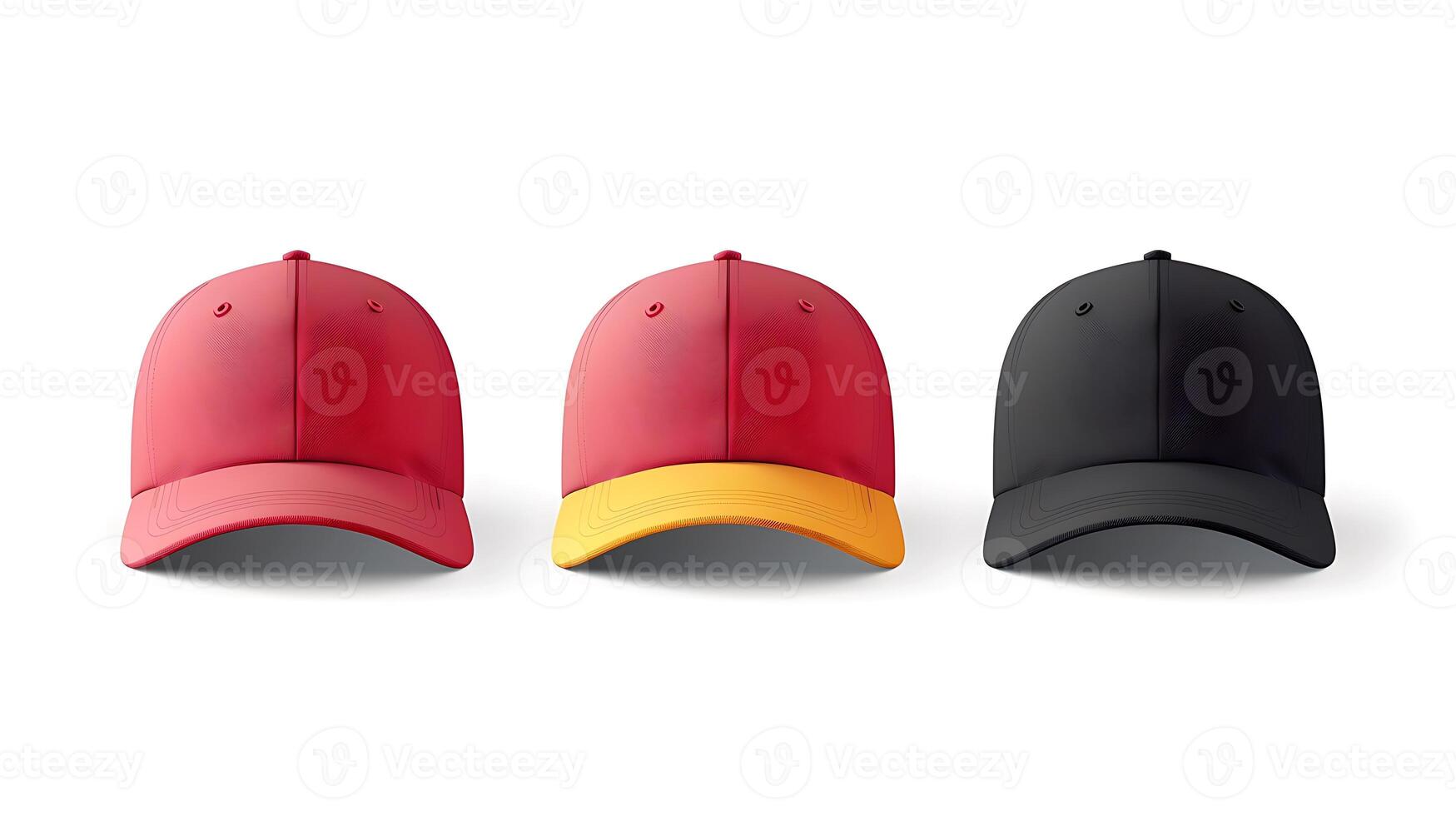 Realistic baseball cap front view mockup set with text logo template. photo