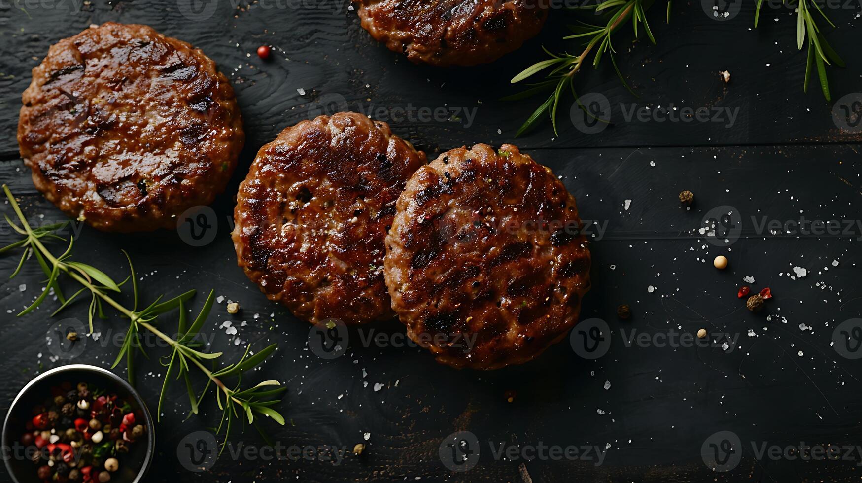 cocido hamburguesa carne en un oscuro fondo, parte superior ver foto