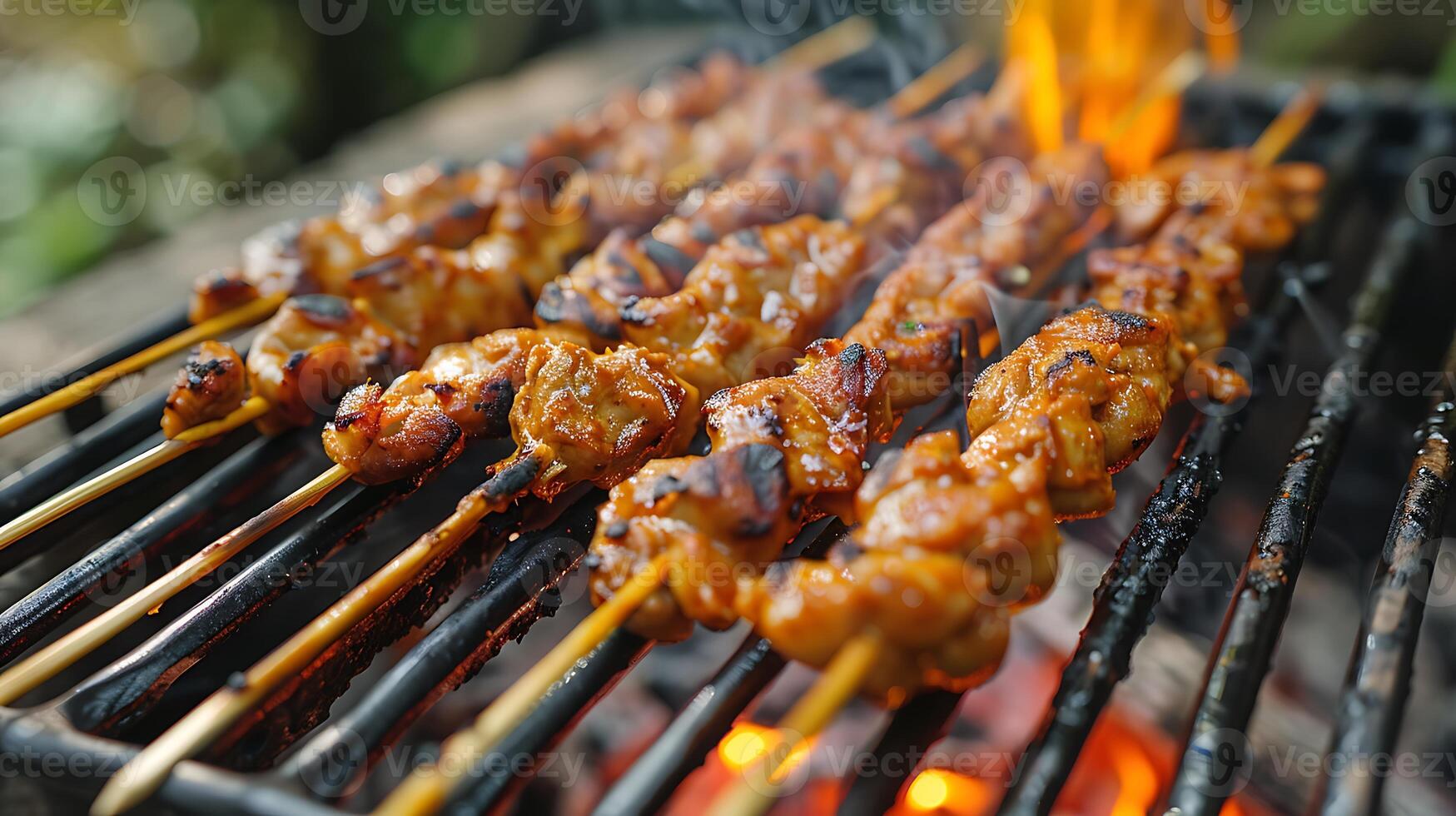 Close up of satay on barbecue photo