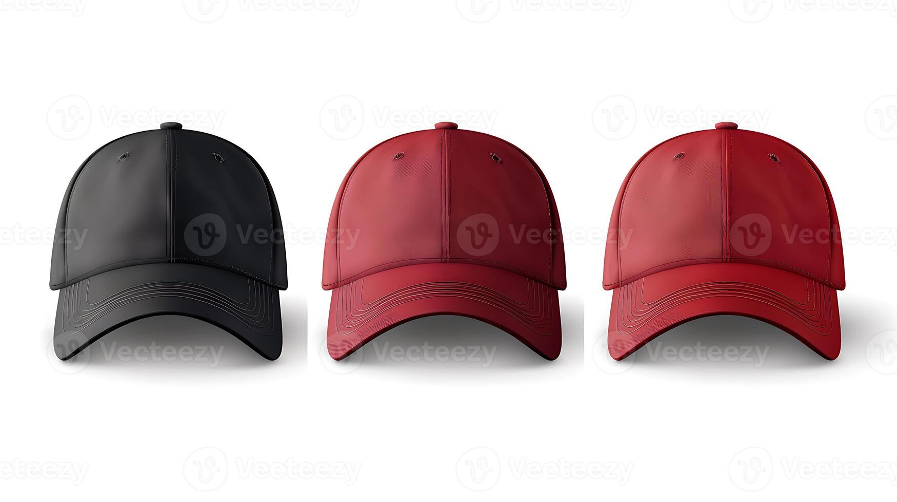 Realistic baseball cap front view mockup set with text logo template. photo