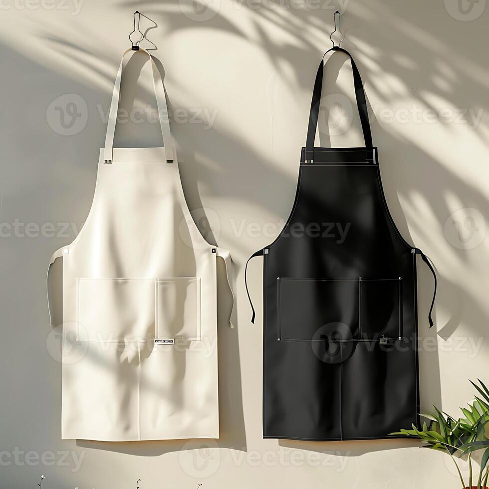 White and black aprons, apron mockup, clean apron photo