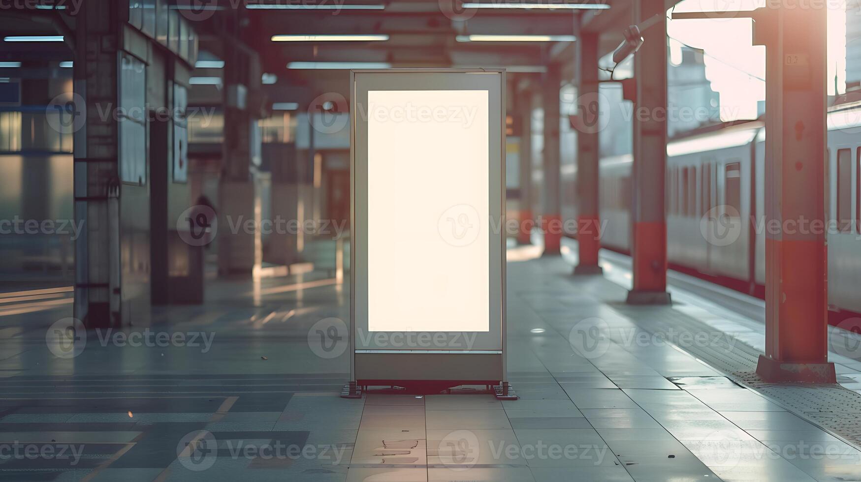 empty mock up Lightbox for information, blank display in station area with daylight , photo